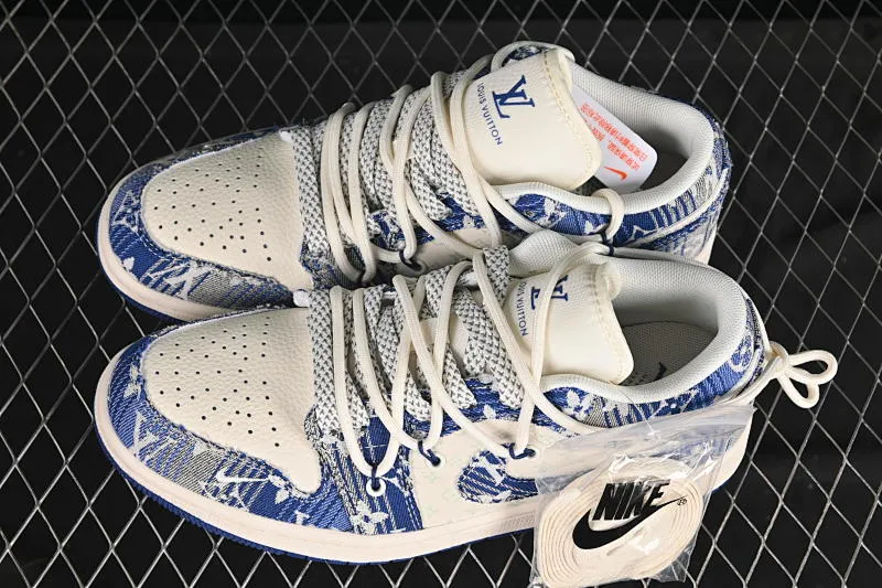 All categories Air Jordan Jordan series basketball shoes Air Jordan 1 Low high-end customized low-top sneakers Air Jordan 1 Low AJ1 Joe 1 LV joint blue floral drawstring high-end customized low-top retro basketball shoes YX5066-373